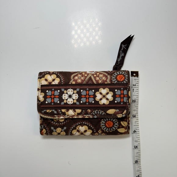 Vera Bradley Tri-Fold Wallet Cotton Quilted Brown Floral Paisley Y2K Boho Hippie - Picture 6 of 6